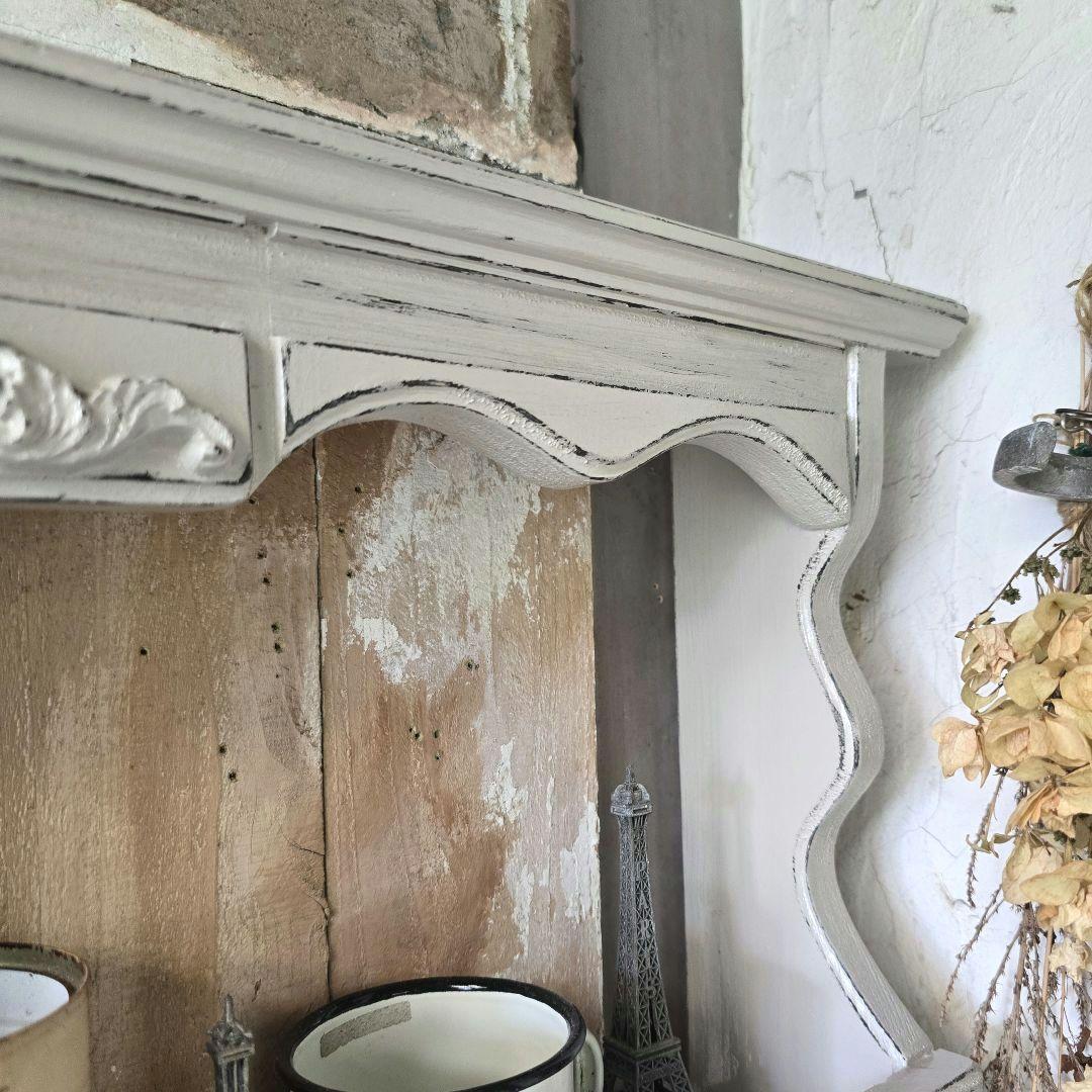 フレンチアンティークシャビー壁掛けシェルフ　ワイド700 モール 引き出し