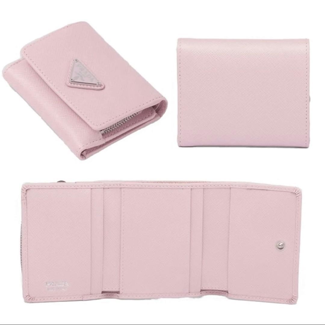 【正規品】PRADA サフィアーノトライアングル 三つ折り財布 ピンク