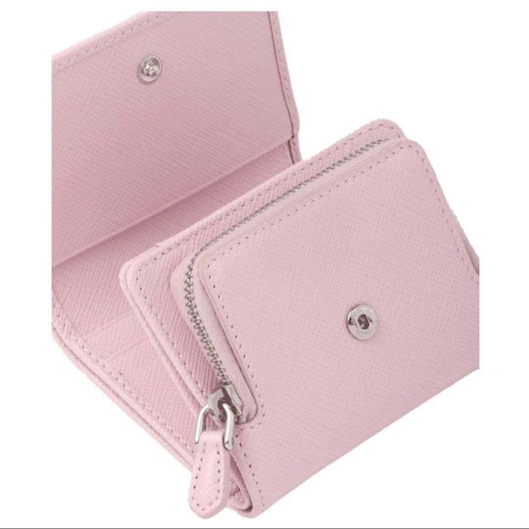 【正規品】PRADA サフィアーノトライアングル 三つ折り財布 ピンク