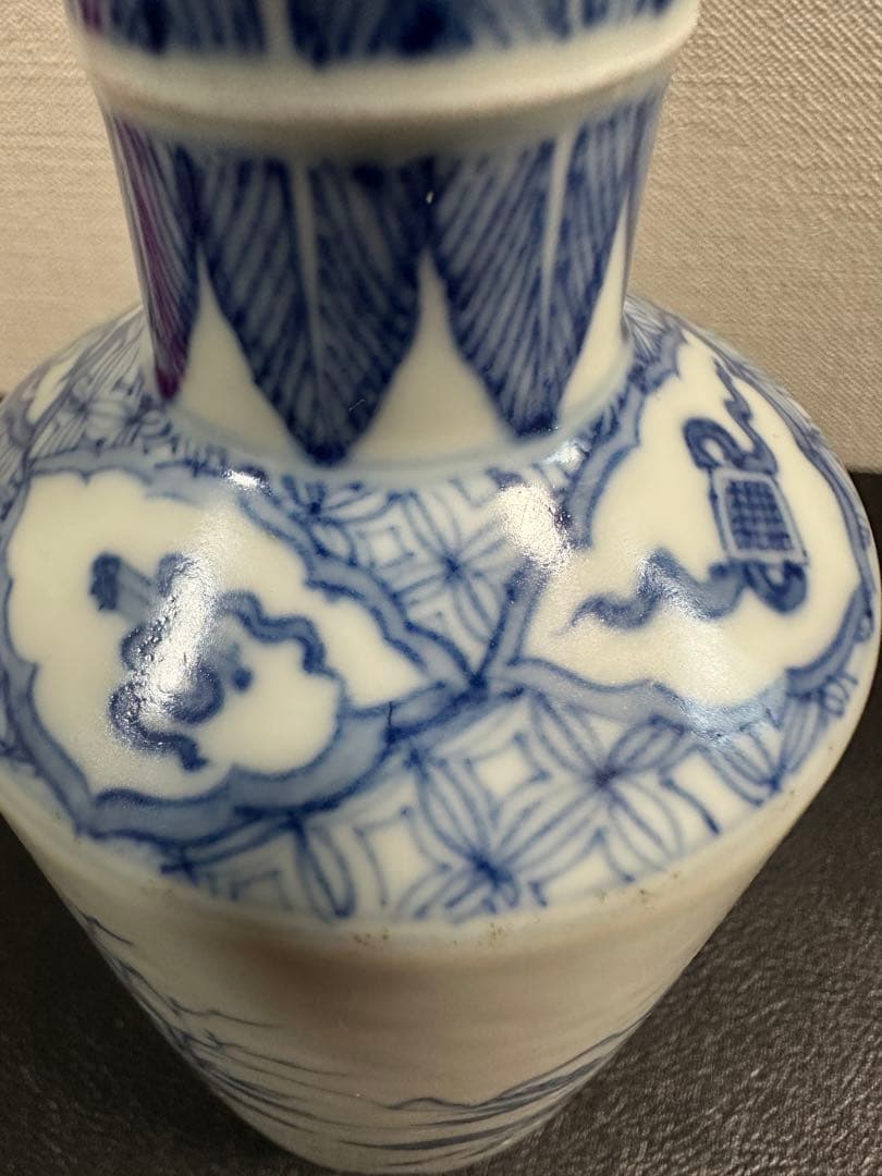 中国骨董　青花人物棒槌瓶　清時代