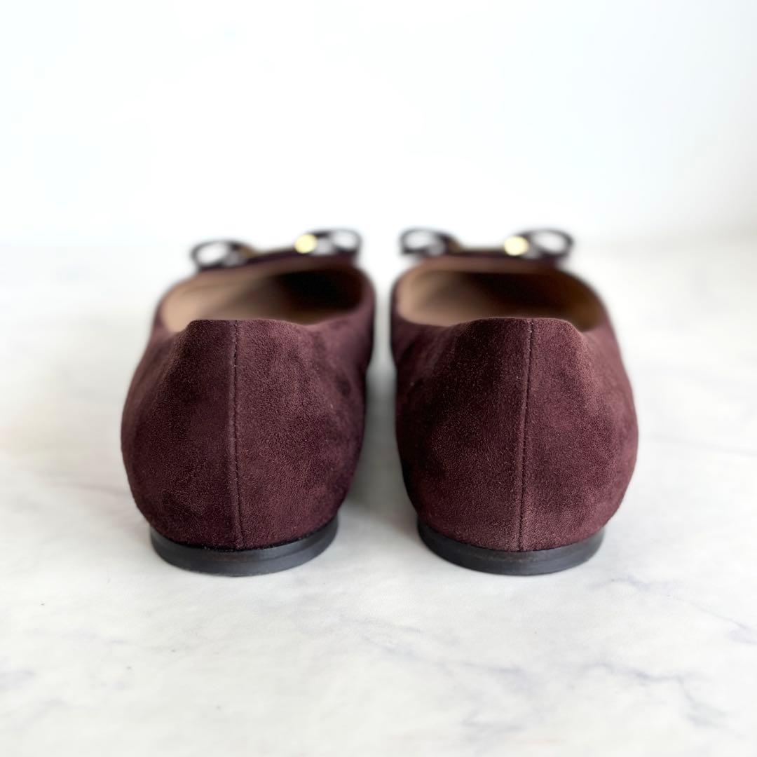 美品 フェラガモ 6 1/2 ヴァリナ ヴァラリボン フラットパンプス ブラウン