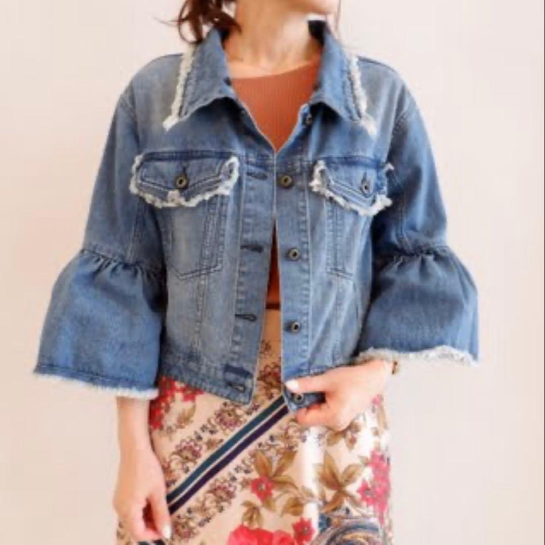 完売品 未使用、Adonisis ラクーンファーカラー デニムジャケット