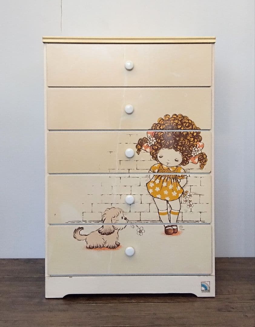 [き]昭和レトロ　女の子　犬　チェスト　大恵産業