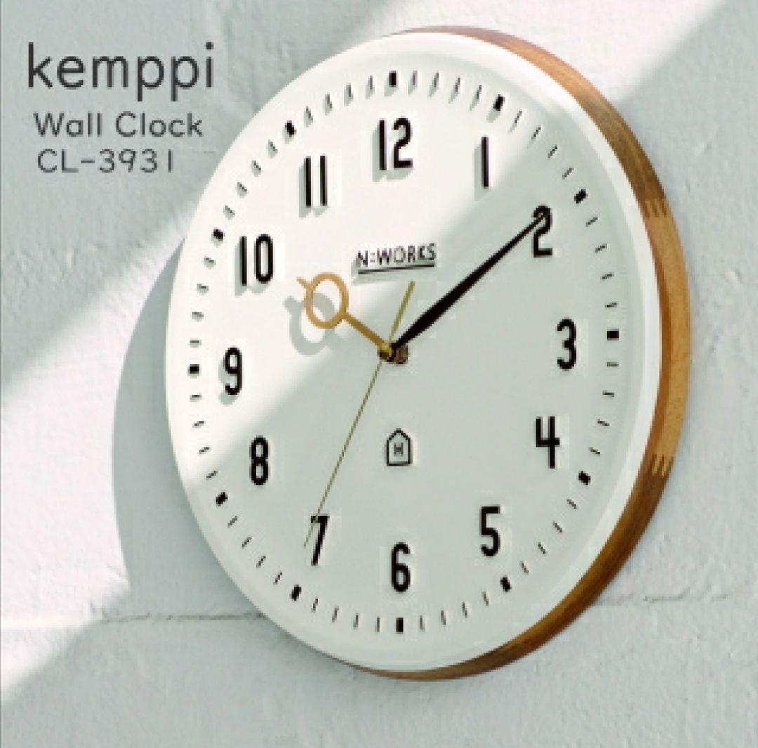 interform kemppi CL-3931天然木製三針柱壁掛時計アナログ白