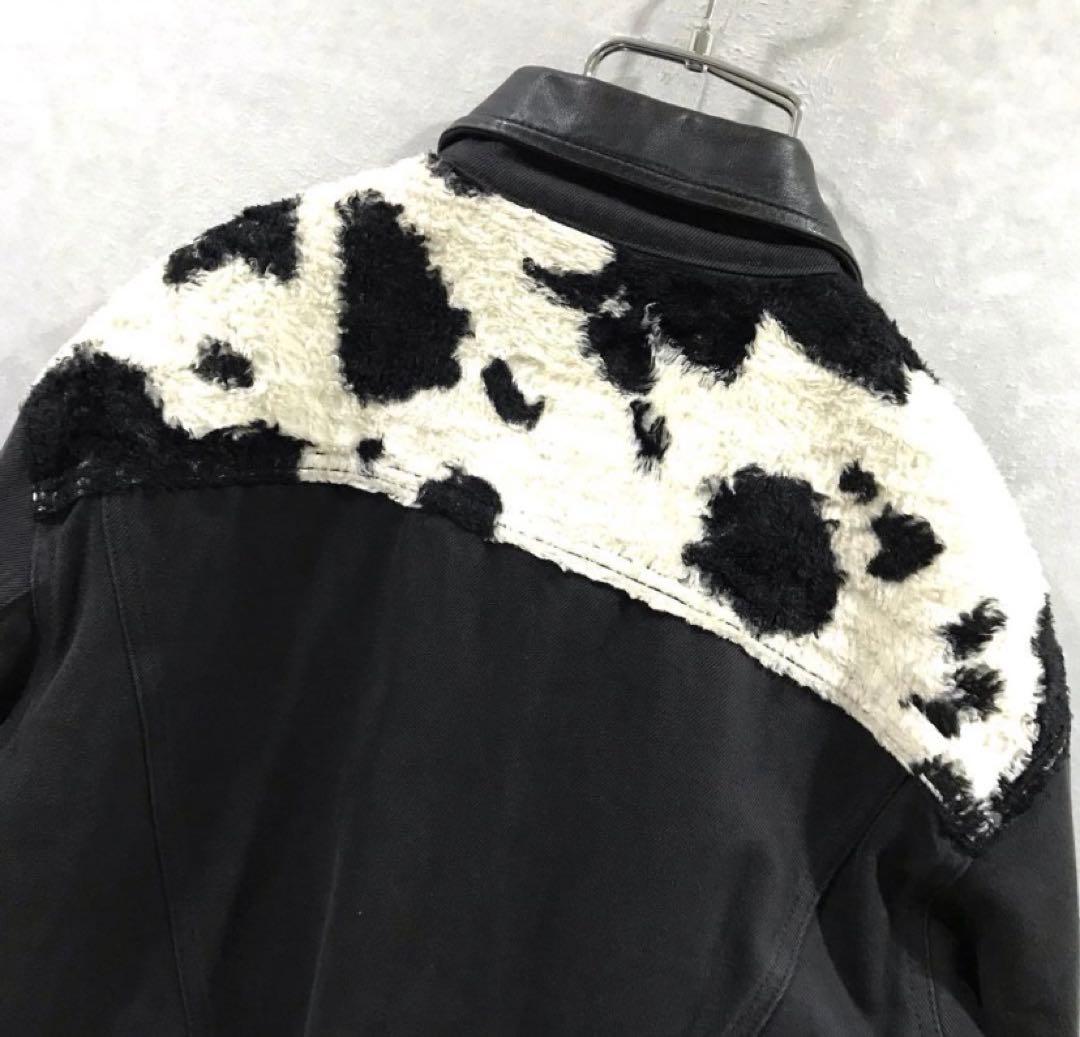 Valentino カウ柄 ファー レザー デニムジャケット 短丈 黒 34