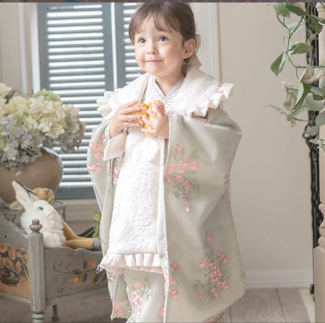 キャサリンコテージグリーン花柄刺繍ワンピース型着物