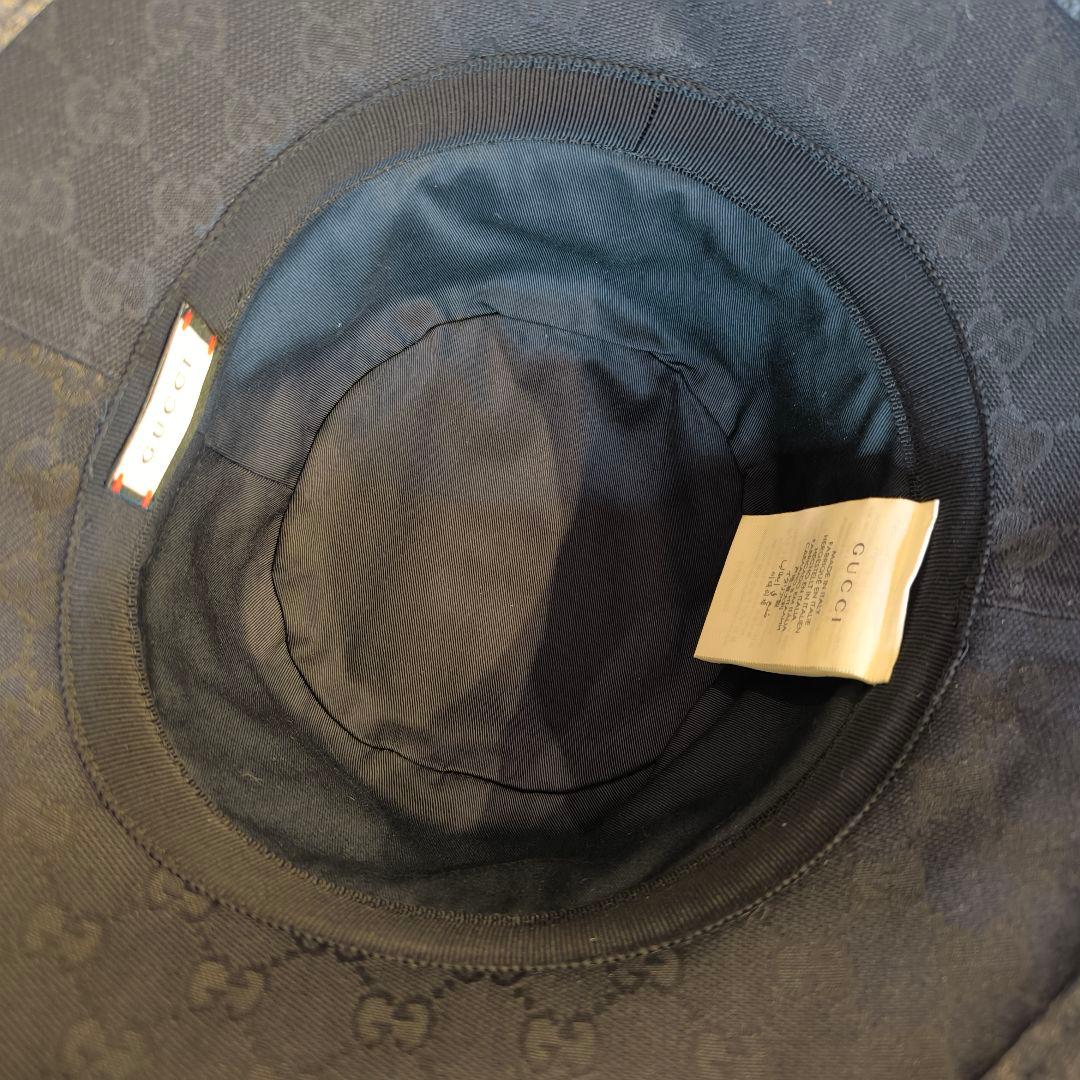 美品✨GUCCI バケットハット GGマーモント キャンバス レザー グッチ 黒