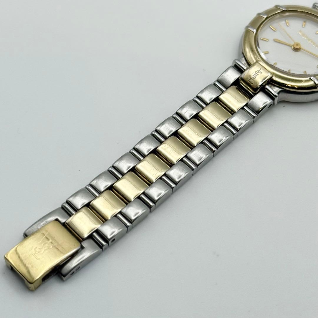 ✨新品電池・稼働✨ サンローラン 腕時計 クォーツ ラウンド コンビ 三針時計