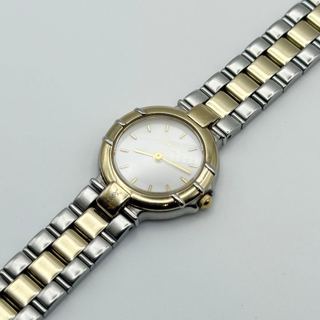 ✨新品電池・稼働✨ サンローラン 腕時計 クォーツ ラウンド コンビ 三針時計