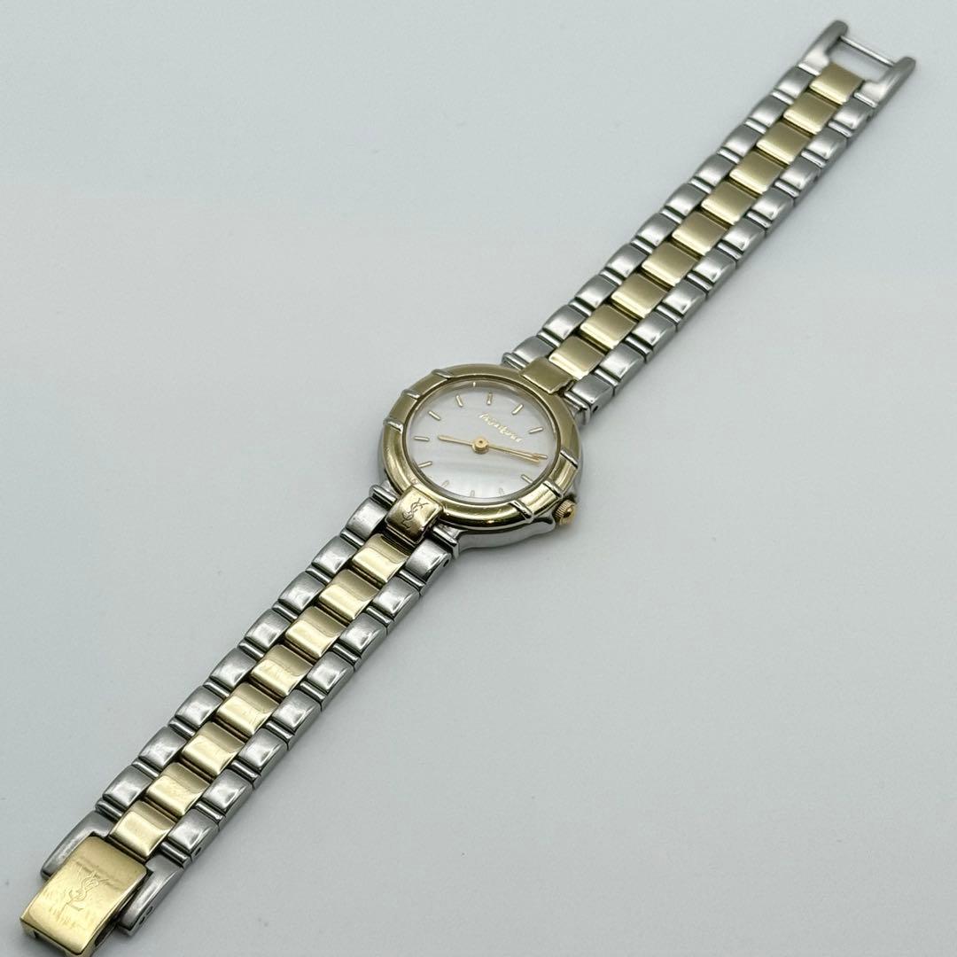 ✨新品電池・稼働✨ サンローラン 腕時計 クォーツ ラウンド コンビ 三針時計