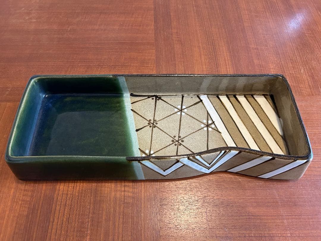 織部焼 花器 小原流 琳派調 織部花器 横長 短冊型 華道 生け花