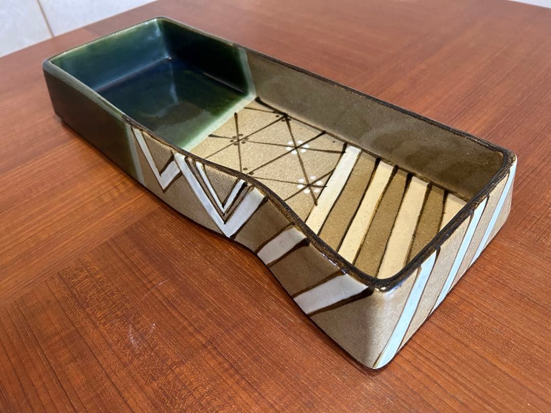 織部焼 花器 小原流 琳派調 織部花器 横長 短冊型 華道 生け花