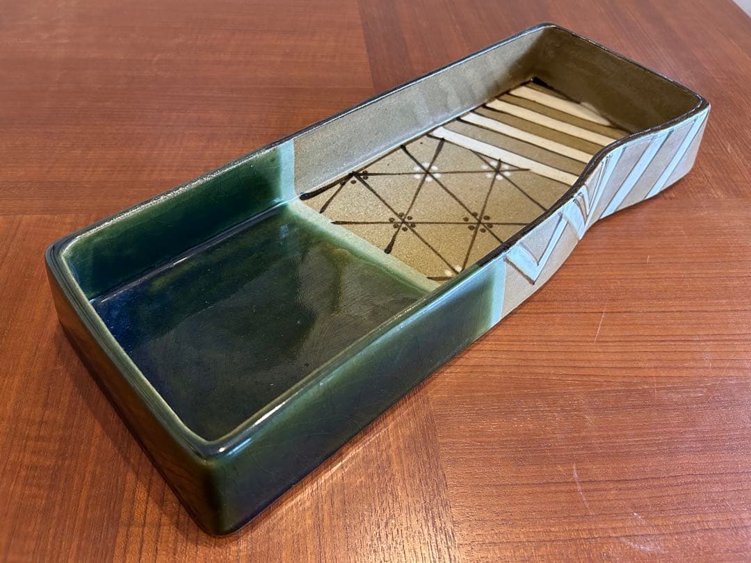 織部焼 花器 小原流 琳派調 織部花器 横長 短冊型 華道 生け花