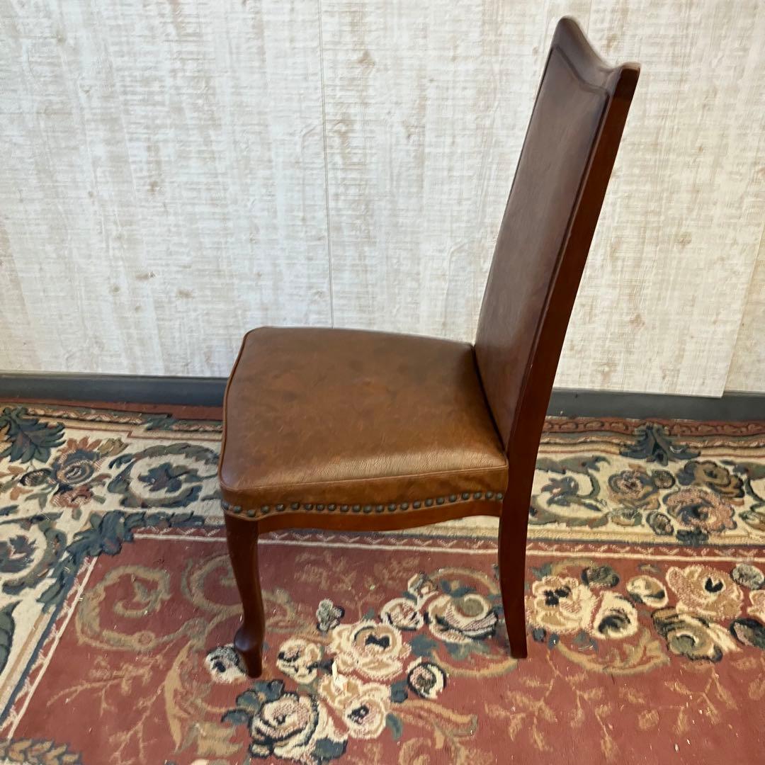 ④北欧レトロ マルニ木工 木製椅子 鋲打ちダイニングチェア ロビーチェア 古家具