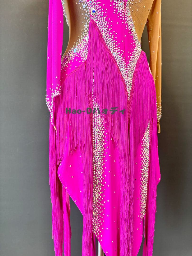 新品★ラテンドレス★M★社交ダンス★フリンジ★競技会★マゼンタピンク