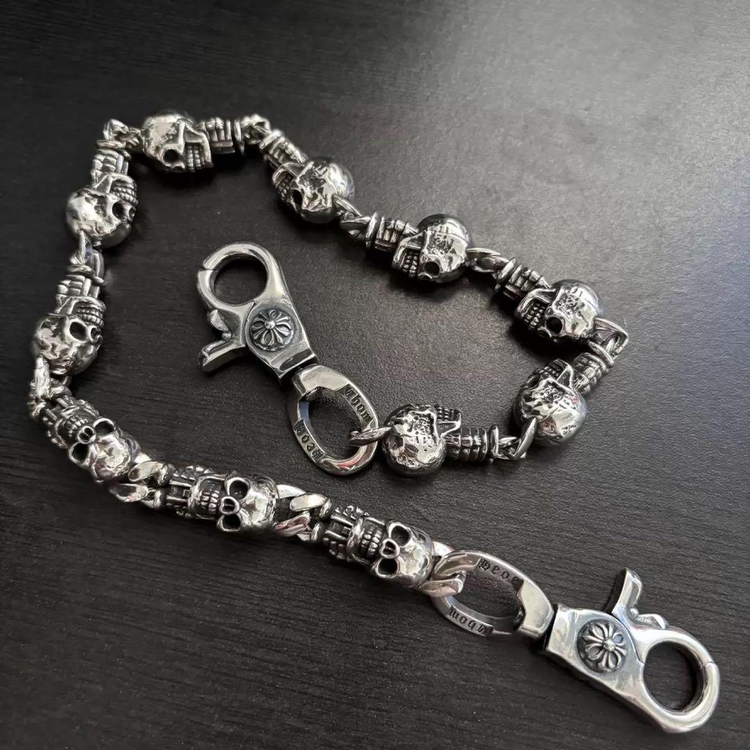 ウォレットチェーン ドクロ 骸骨 ダブルクリップ シルバー925