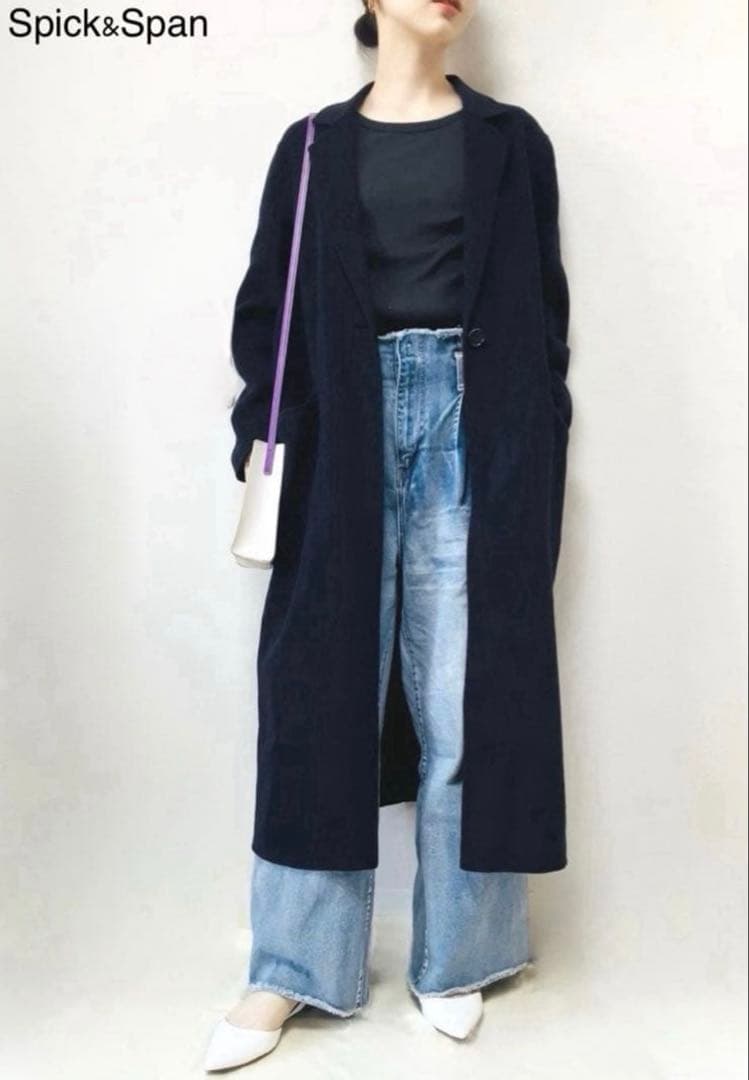 Spick & Span スピック&スパン　Wフェイス ロングコート ネイビー