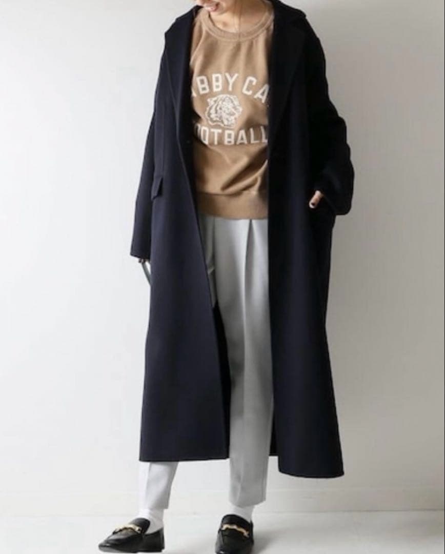 Spick & Span スピック&スパン　Wフェイス ロングコート ネイビー