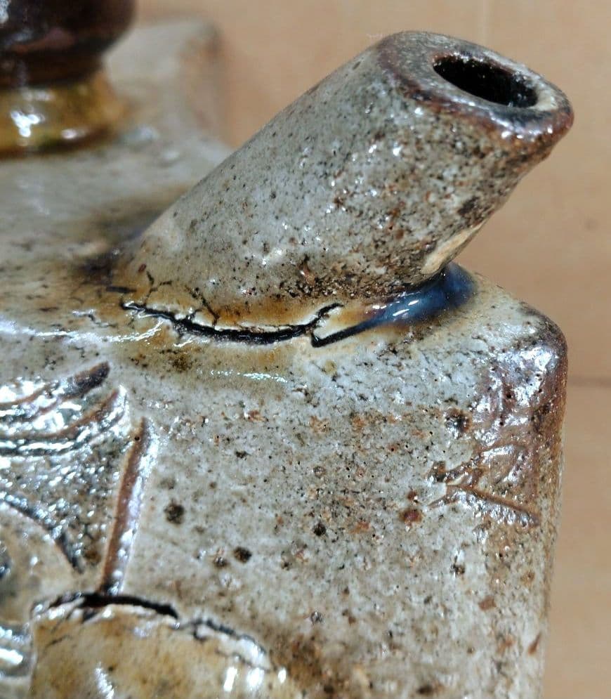 【本物保証】金城次郎 海老魚紋抱瓶 共箱 栞 ｗ28㎝超 壷屋焼 人間国宝 無傷