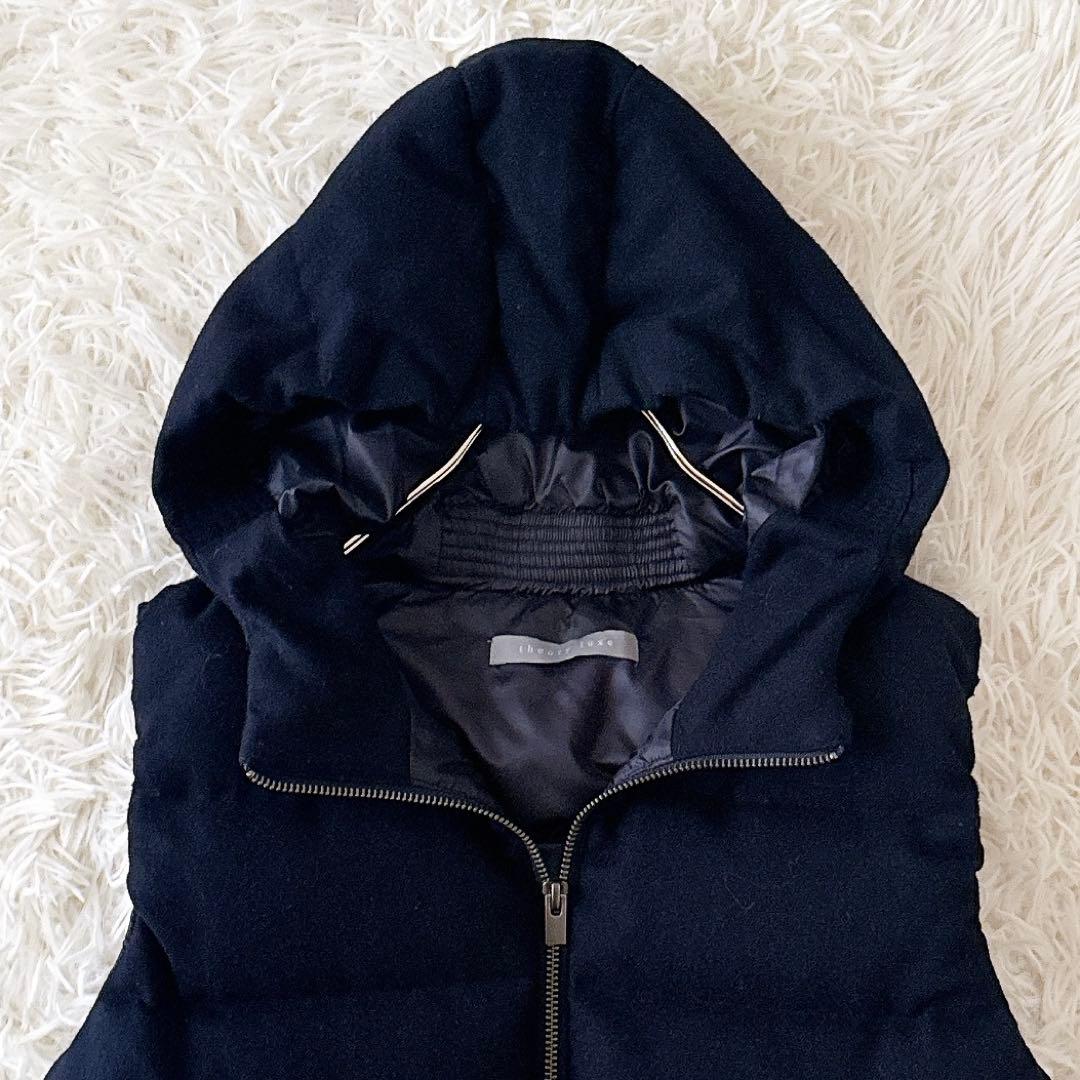 美品✨セオリーリュクス ダウンベスト フード ウール ダブルジップ 濃紺 38