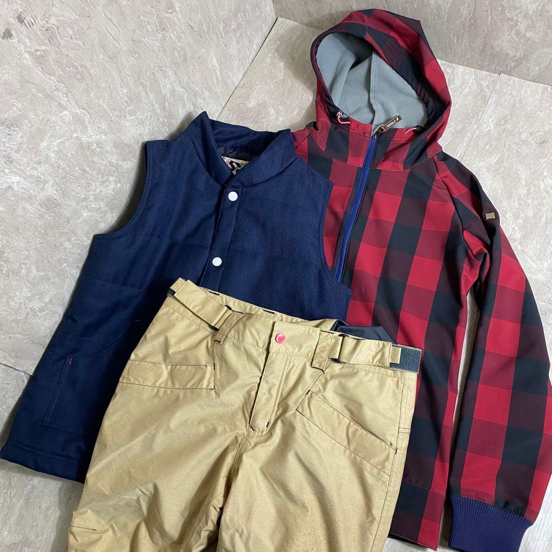 SISTA.J　スノボウェア 上下3点セット 　チェックレッド　Mサイズ