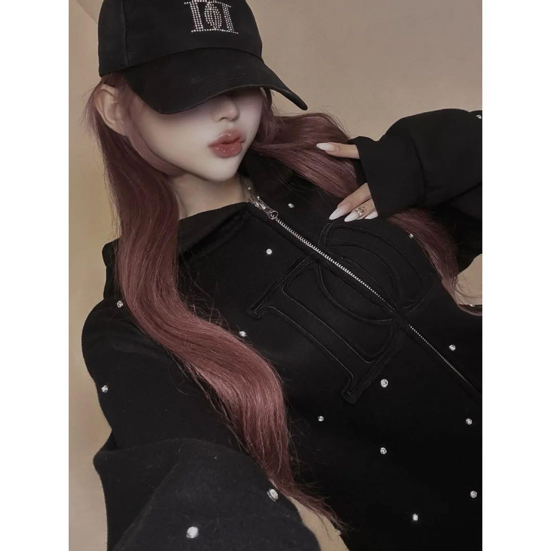 新品タグ付き ダーリッチ ブラック DDロゴビジュージップパーカー F フリー