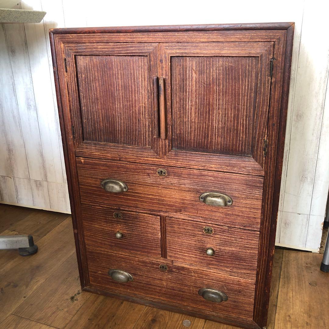 レトロ　アンティーク　木製引き出し付き収納　箪笥