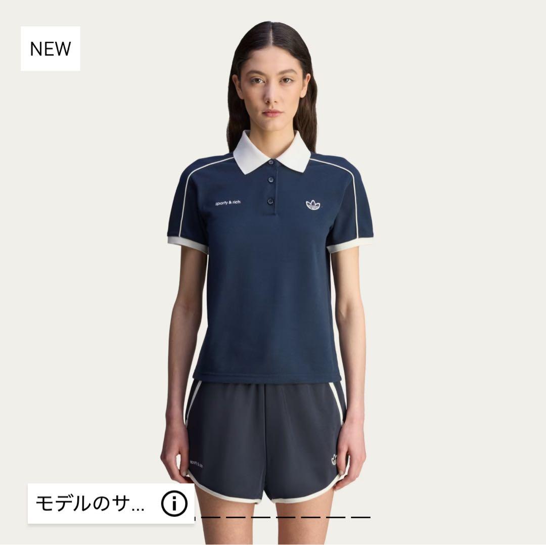 adidas SPORTY & RICH ネイビー ポロシャツ