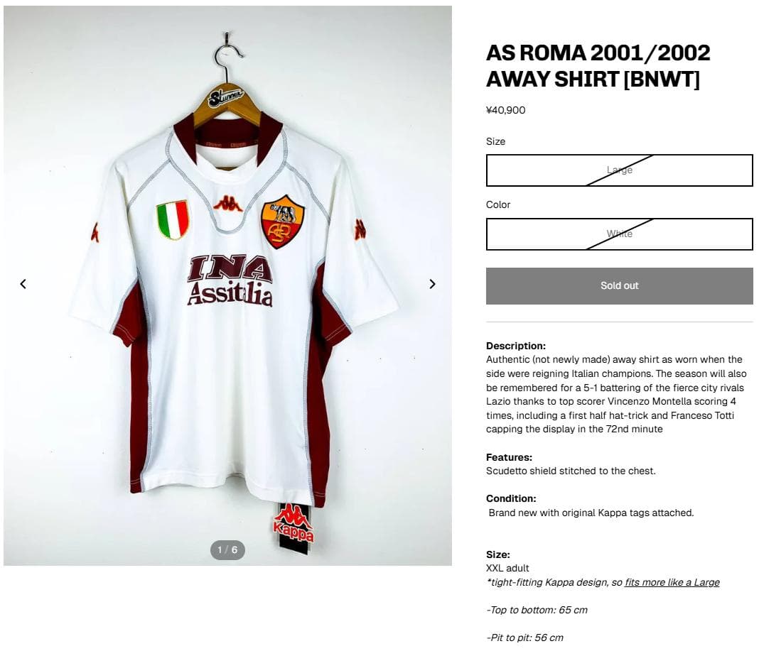 正規品 ローマ 01/02 ユニフォーム M カッパ 未使用 袋入り 完品 希少