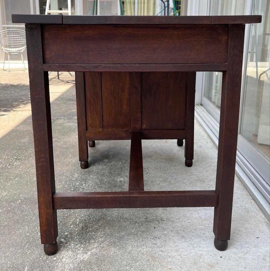 ◆アンティーク◆ 木製机　デスク　昭和レトロ　ナラ材　ヴィンテージ　古家具