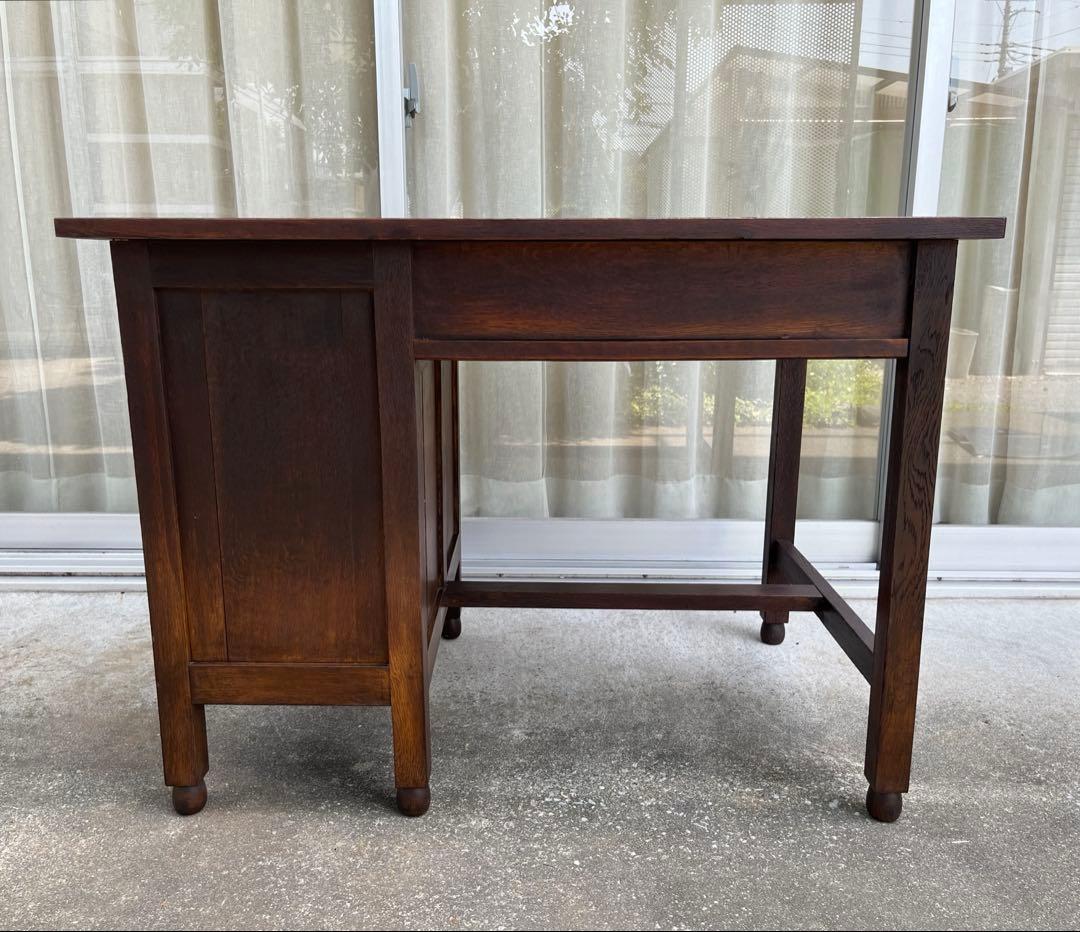 ◆アンティーク◆ 木製机　デスク　昭和レトロ　ナラ材　ヴィンテージ　古家具