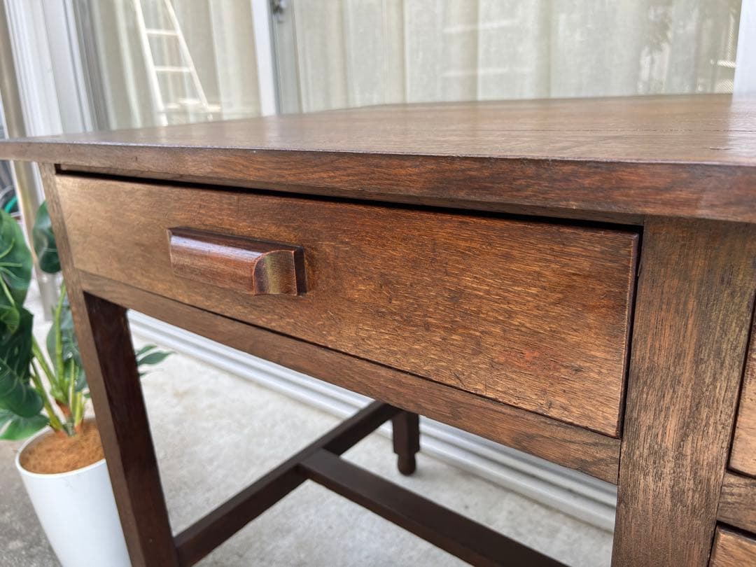 ◆アンティーク◆ 木製机　デスク　昭和レトロ　ナラ材　ヴィンテージ　古家具