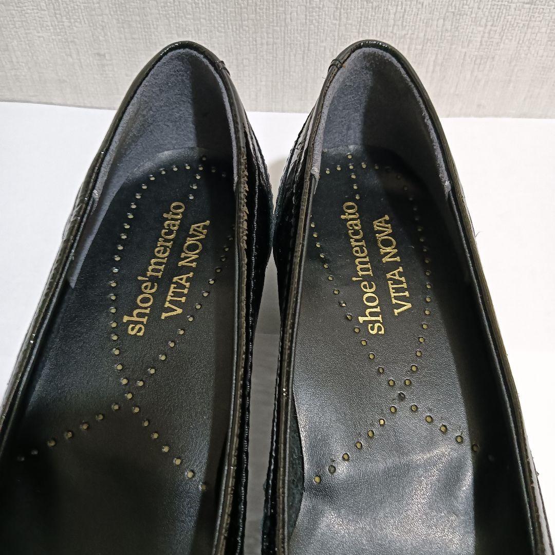 shoe'mercato VITA NOVA　リボン付パンプス ブラックエナメル