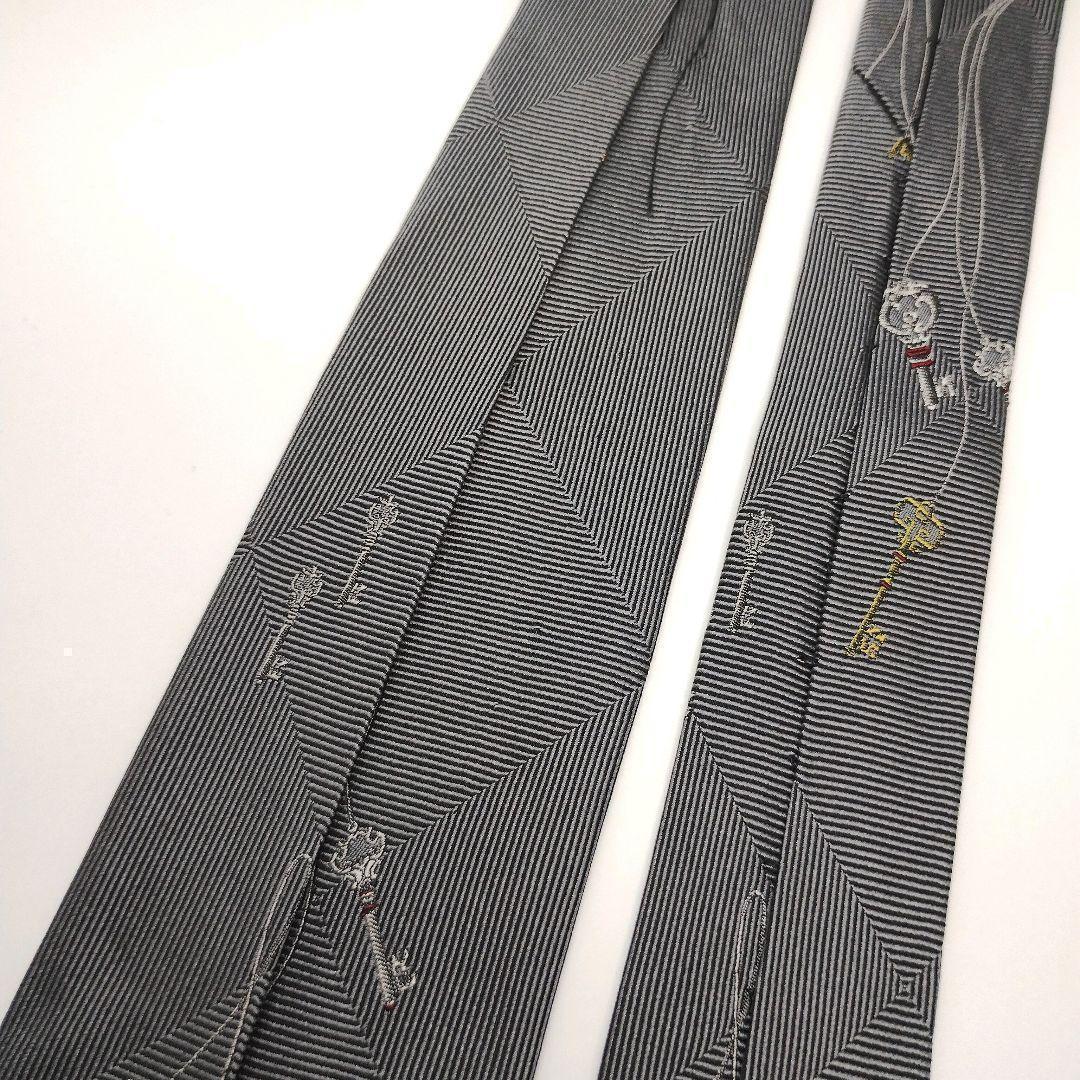 【フランス製】ドミニクフランス ネクタイ グレー 刺繍 アールドゥソワ 高級