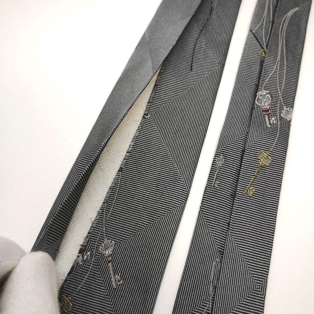 【フランス製】ドミニクフランス ネクタイ グレー 刺繍 アールドゥソワ 高級