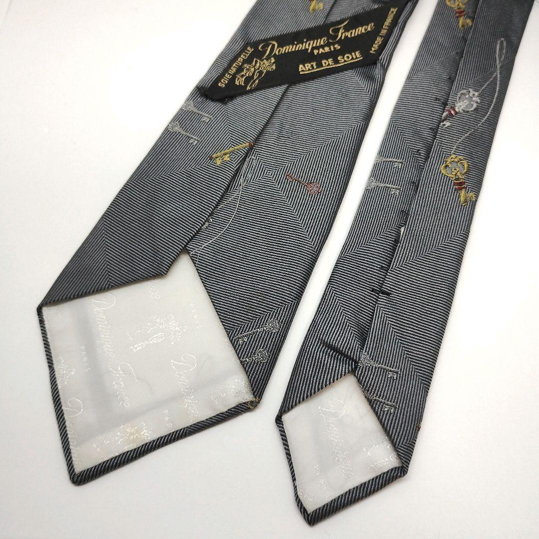 【フランス製】ドミニクフランス ネクタイ グレー 刺繍 アールドゥソワ 高級
