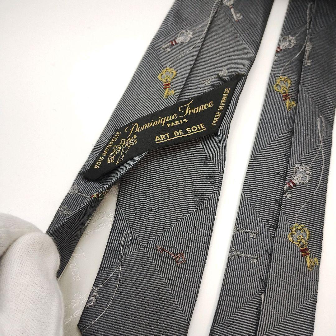 【フランス製】ドミニクフランス ネクタイ グレー 刺繍 アールドゥソワ 高級