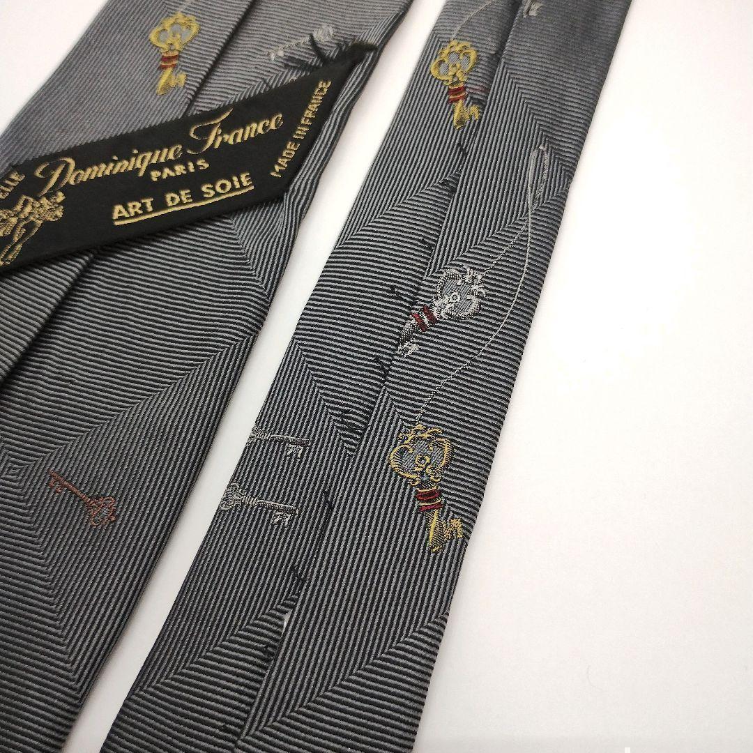 【フランス製】ドミニクフランス ネクタイ グレー 刺繍 アールドゥソワ 高級