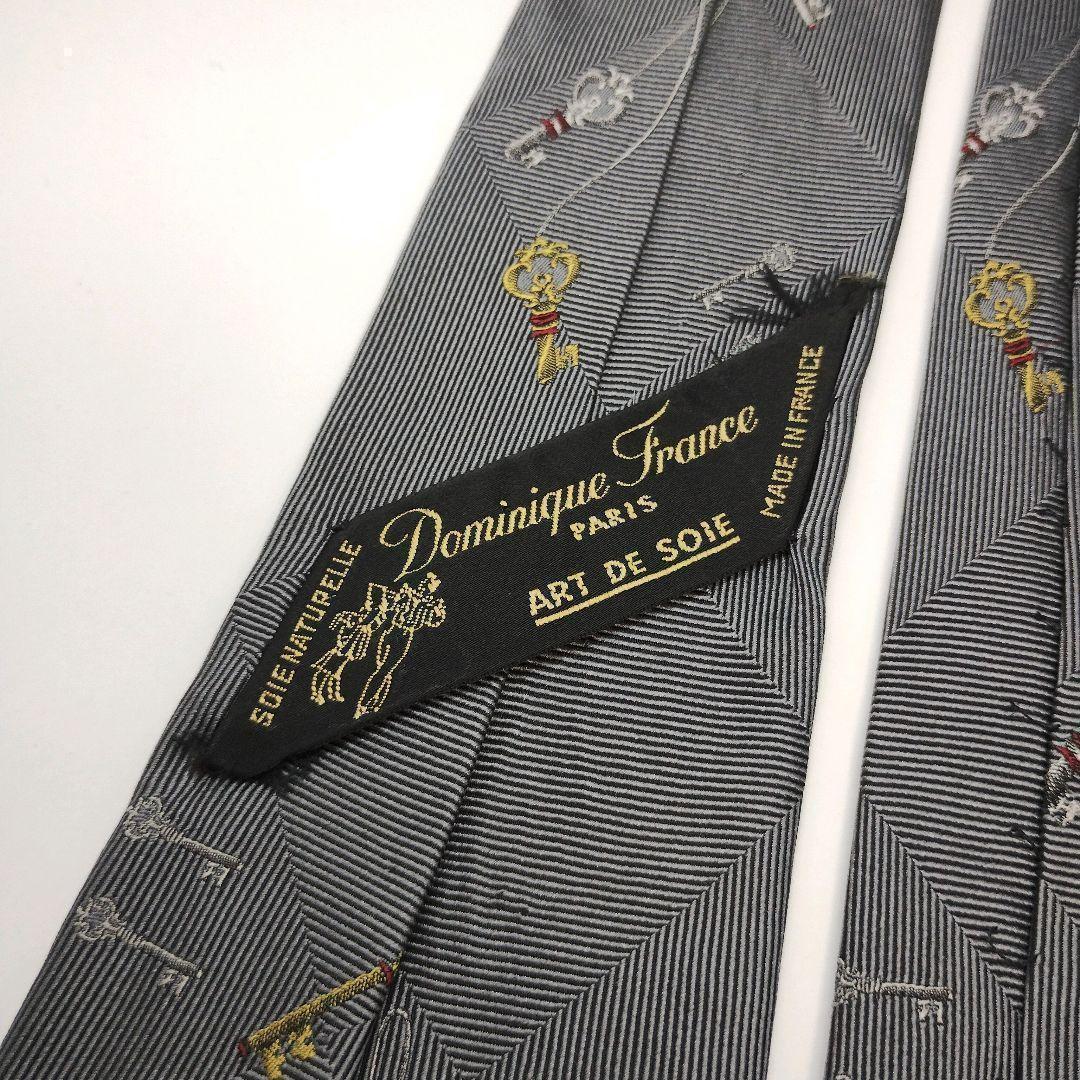 【フランス製】ドミニクフランス ネクタイ グレー 刺繍 アールドゥソワ 高級