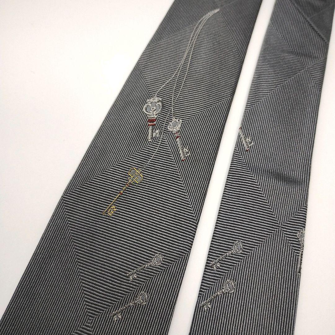 【フランス製】ドミニクフランス ネクタイ グレー 刺繍 アールドゥソワ 高級