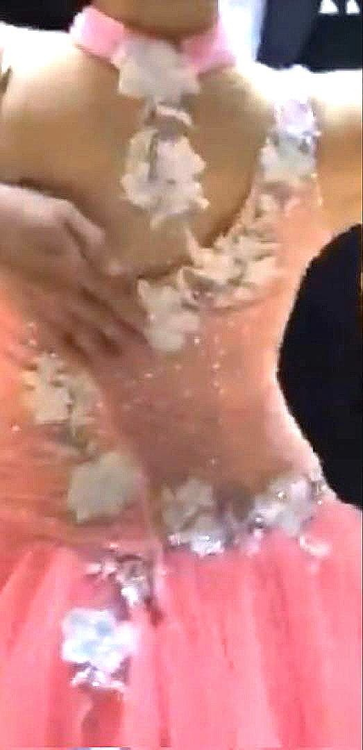 社交ダンス　競技・デモ用ピンクMサイズスタンダードドレス　gitane(USA)