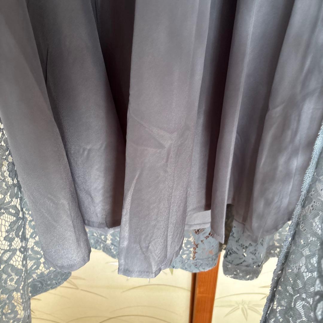 未使用タグ付き ブルーグレーロングドレス シアースリーブボレロ付き