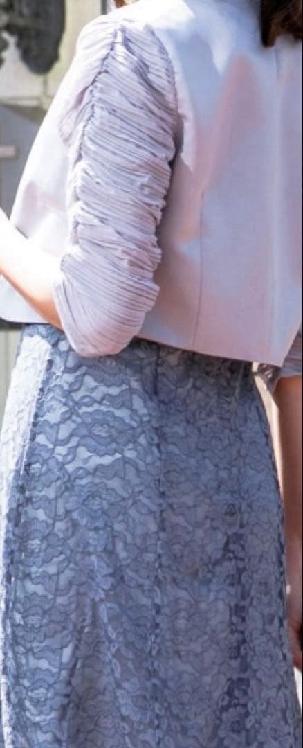 未使用タグ付き ブルーグレーロングドレス シアースリーブボレロ付き