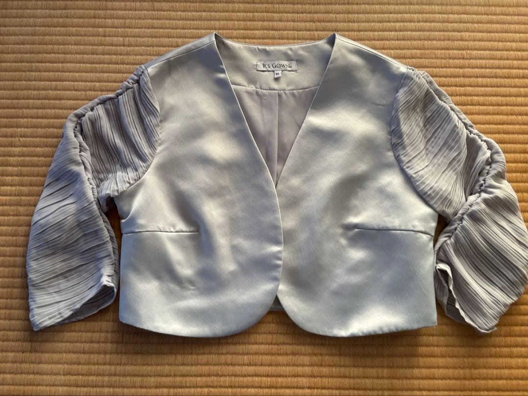 未使用タグ付き ブルーグレーロングドレス シアースリーブボレロ付き