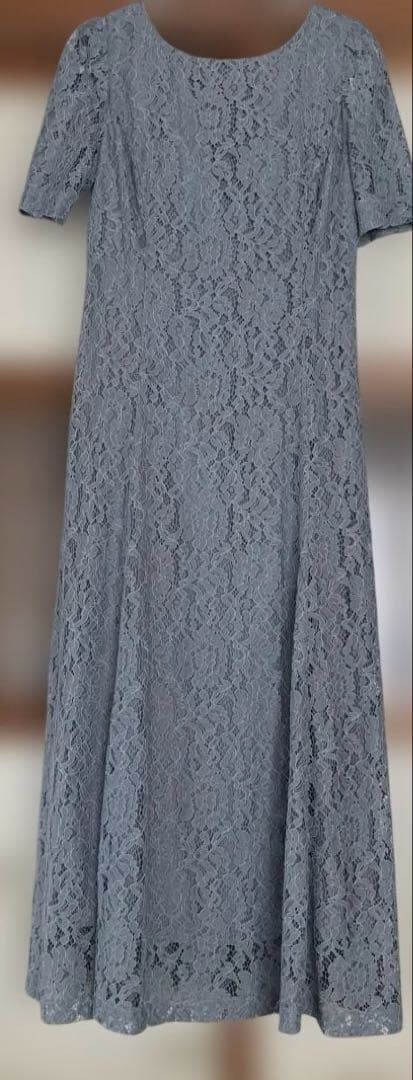 未使用タグ付き ブルーグレーロングドレス シアースリーブボレロ付き