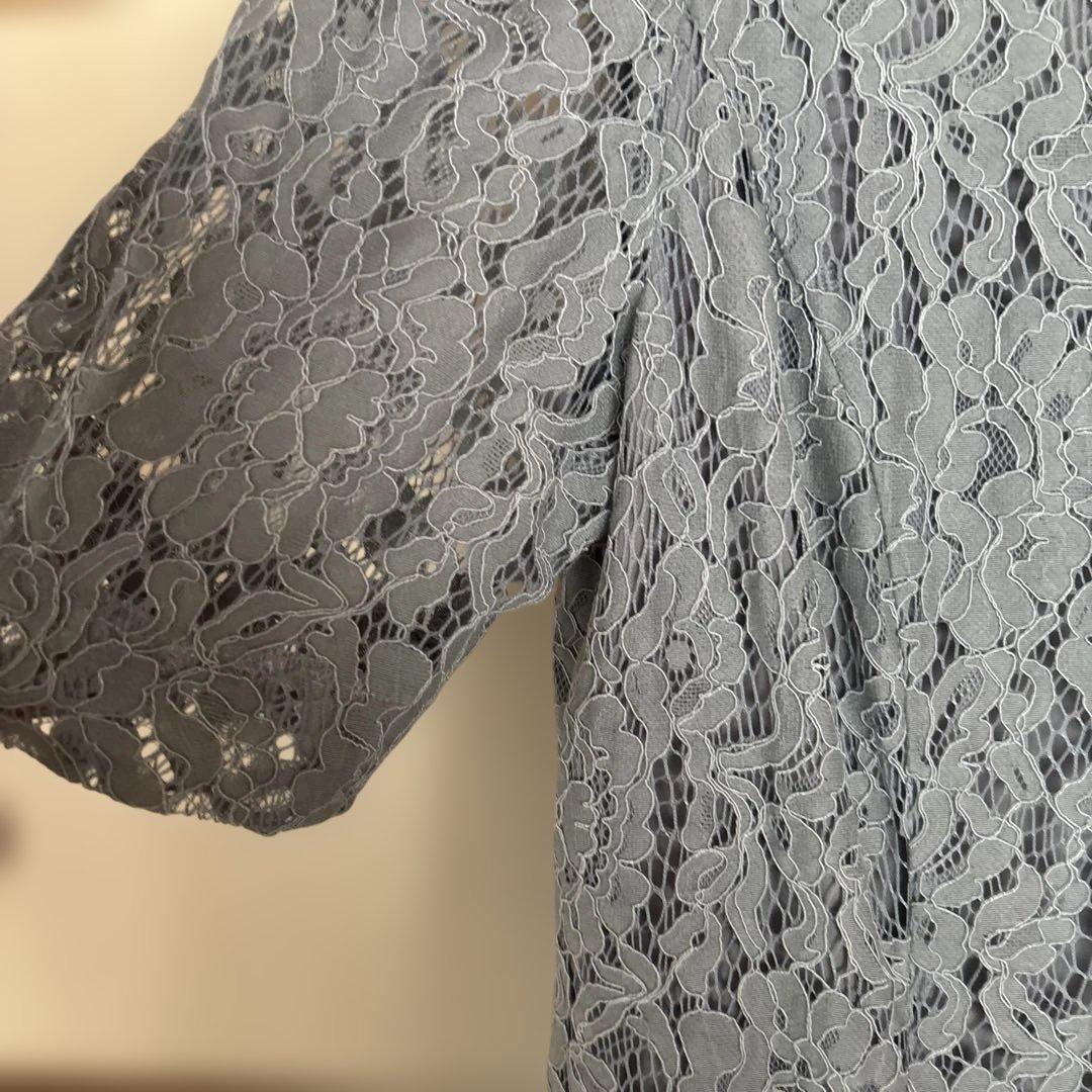 未使用タグ付き ブルーグレーロングドレス シアースリーブボレロ付き