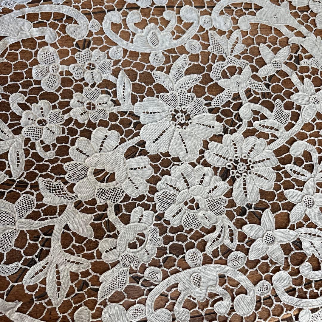 フランス　アンティーク　ヴィンテージ　ギュピールレース　テーブルクロス