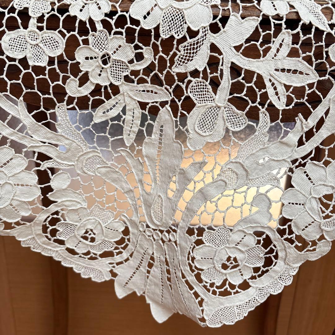 フランス　アンティーク　ヴィンテージ　ギュピールレース　テーブルクロス