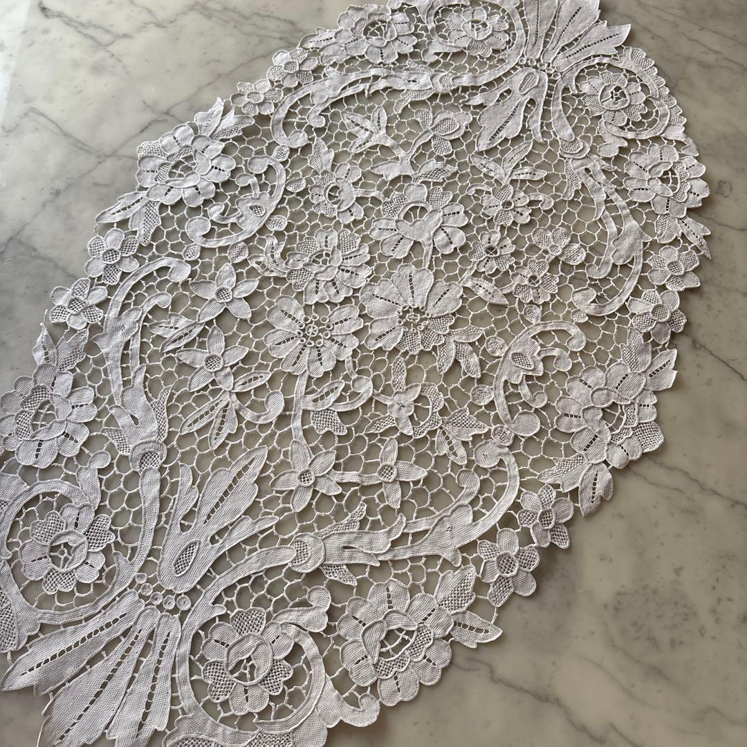 フランス　アンティーク　ヴィンテージ　ギュピールレース　テーブルクロス