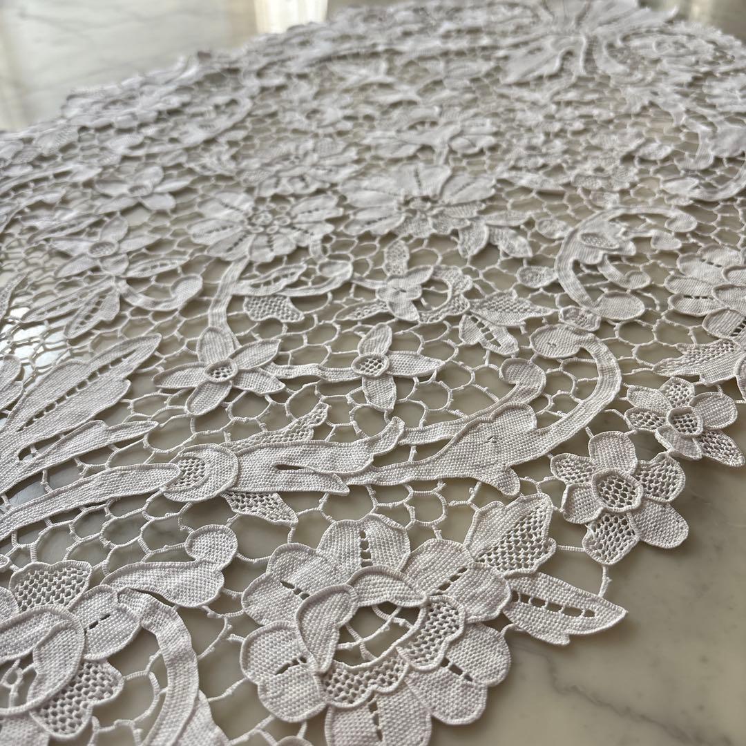 フランス　アンティーク　ヴィンテージ　ギュピールレース　テーブルクロス